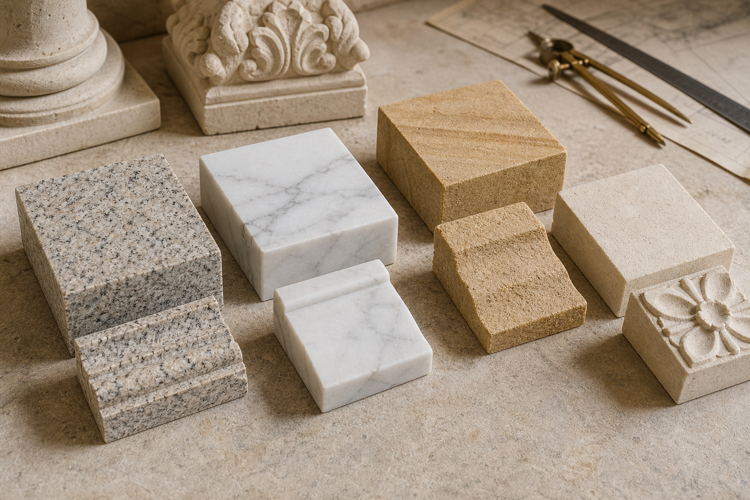Granite marble sandstone and limestone material samples